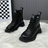 Winter Women's Boots Thick Plush Warm Snow Boots Lace Up Ankle Boot Fashion Casual Leather Boots for Women High Top Cotton Botas