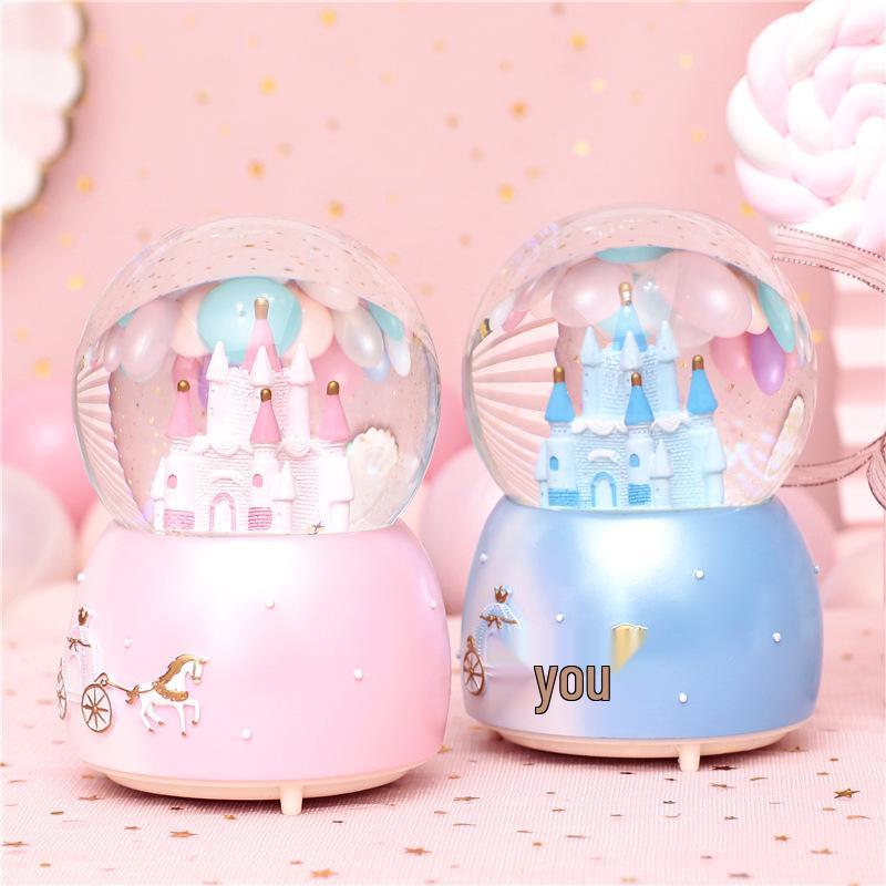 Iridescent Castle Snowfall Crystal Ball Music Box for Kids - Dreamy Fairy Tale Carriage.