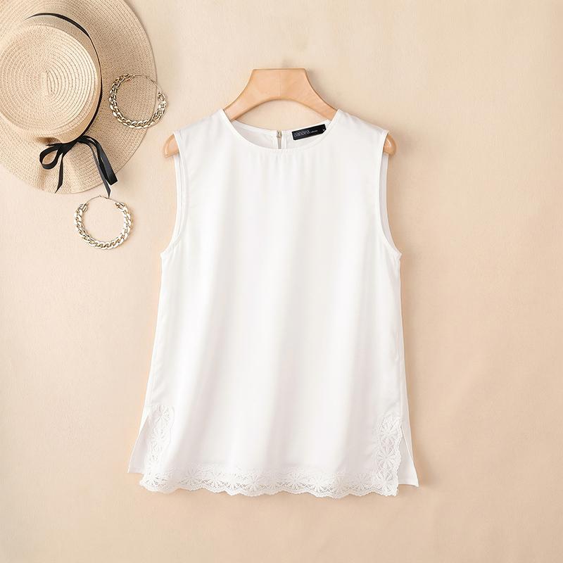 ZANZEA Women Casual Round Neck Sleeveless Lace Splice Vest Tops M белый