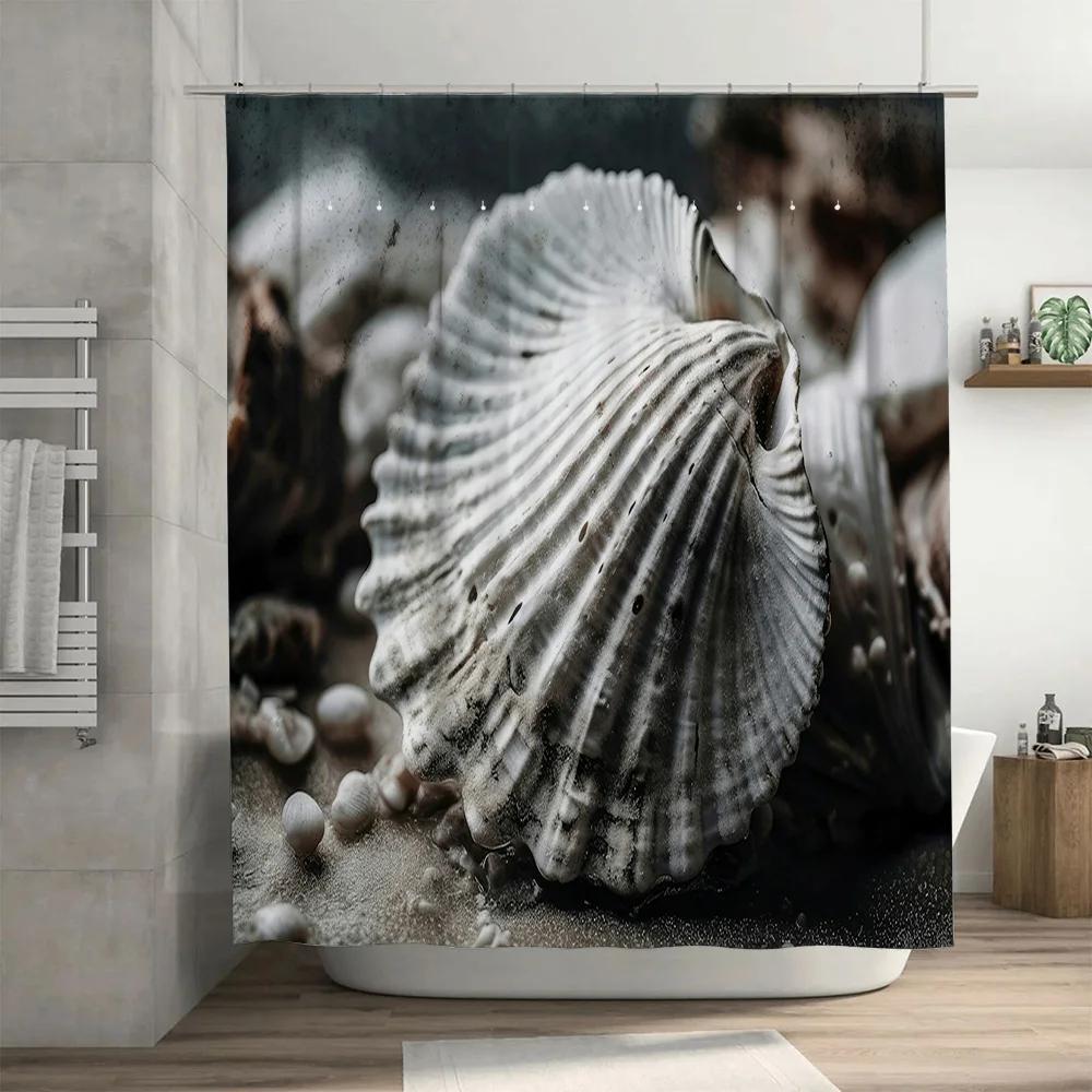Seashell Pattern Shower Curtain for Bathroom Decor waterproof printed fabric curtain 72x84in (180cm x 213cm)