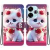 Handmade PU Leather Flip Case for Xiaomi Redmi 13 (4G) / Xiaomi Poco M6 4G Anti-Slip Shockproof Cover with Wrist Strap & Heart/Rose Cat Designs