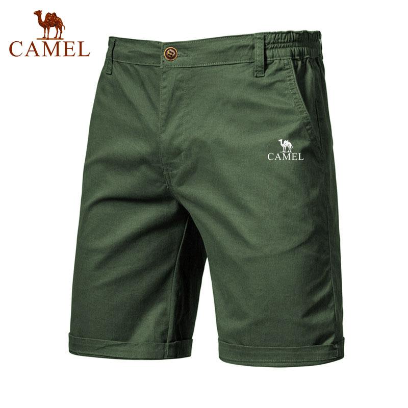 Camel Sommer Broderte Bomull Ensfargede Shorts for Menn Høy Kvalitet Casual Business Sosial Elastisk Midje Badeshorts