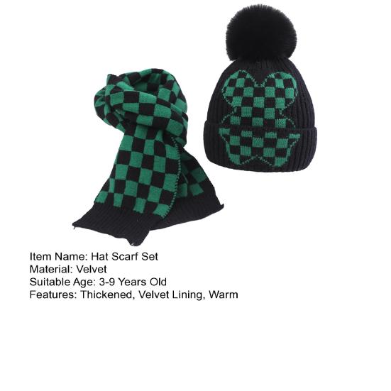 2Pcs/Set Children Hat Scarf Set Plush Ball Decor Thickened Velvet Lining Windproof Kids Winter Hat Scarf Set