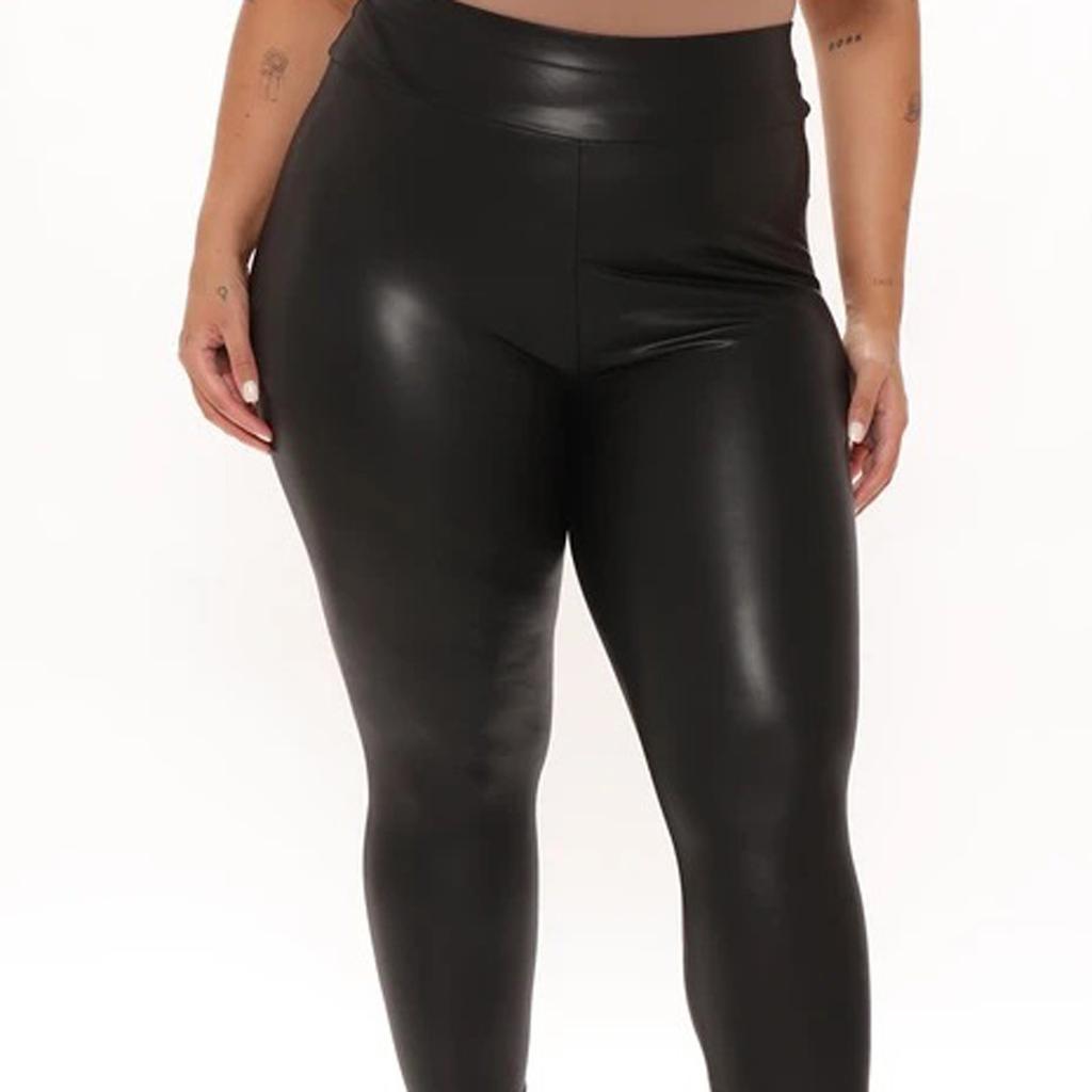 Dames Imitatie Leer Gevouwen Lengte Broek Hoge Stretch En Yoga Broek Sport Hardloopbroek