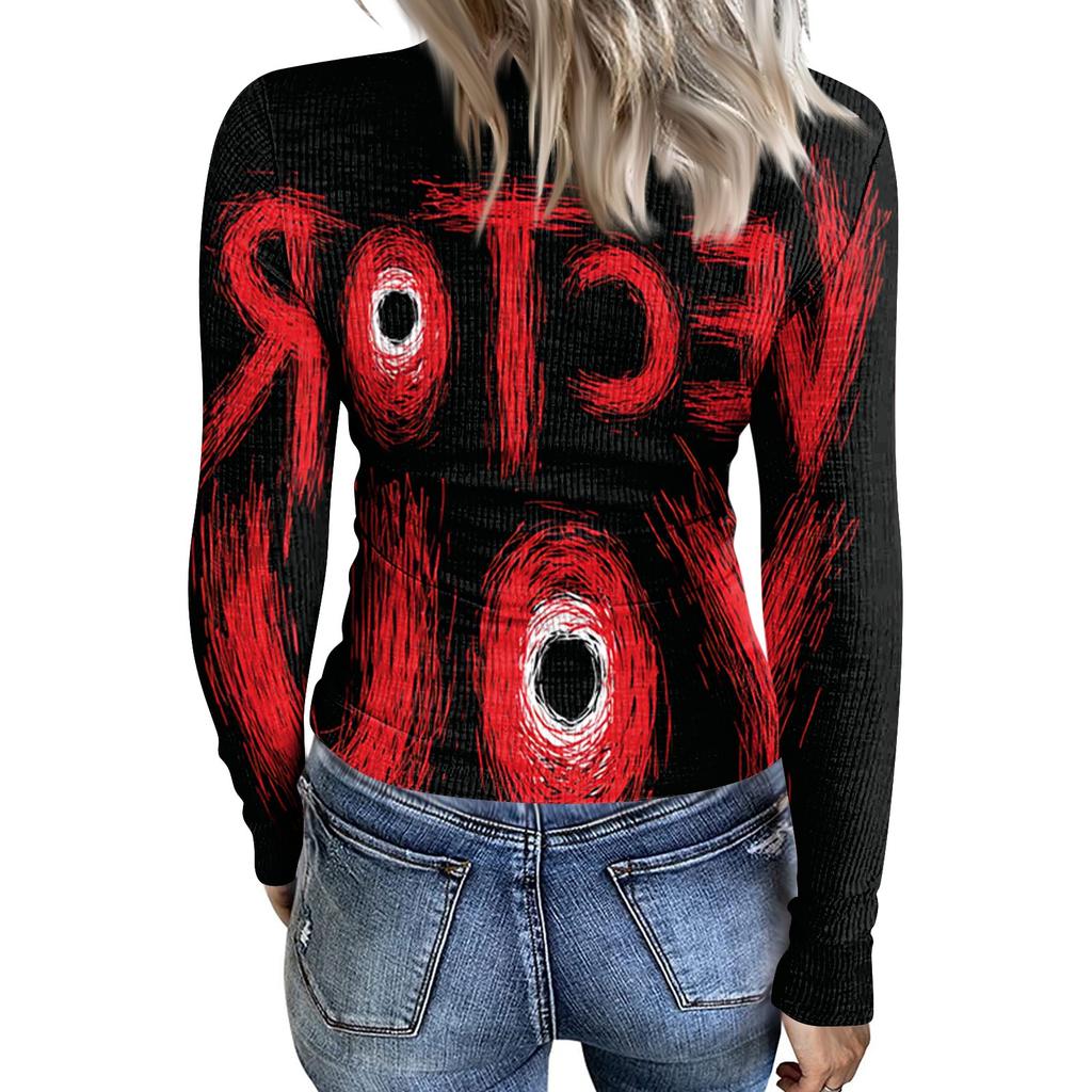 Women Casual Long Sleeve Ribbed Top Halloween Print Pullover Crew Neck Stretchy Slim Fit Shirt for Daily Wear