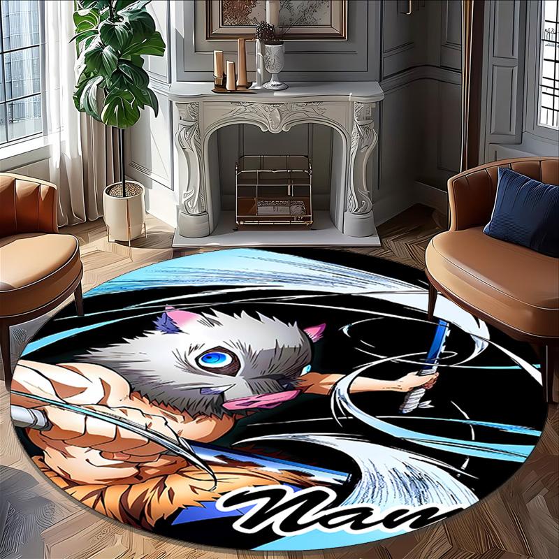 Customizable Demon Slayer6 Round Non-Slip Carpet - Ideal for Garden, Picnic, Office, Perfect for Decoration, Suitable For All Seasons