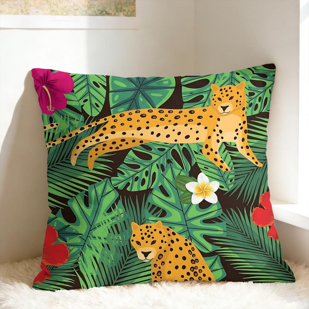Leopard & Tropical Floral Pillow Cover Comfy Cushion Cover Morden Pillow Case For Sofa Home Decoration