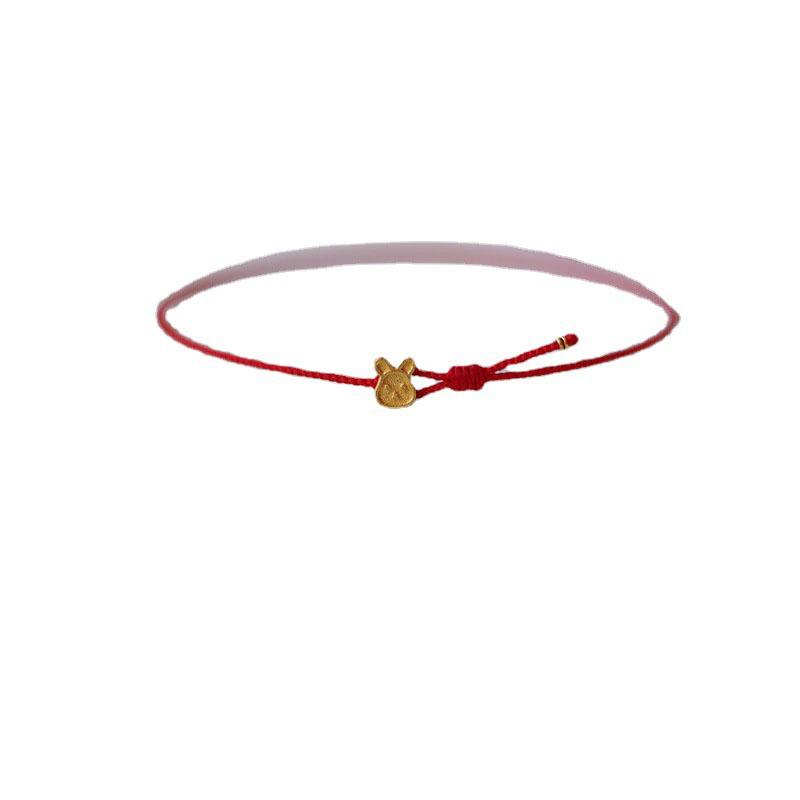 PANJBJ Kaninchen Armband für Damen Mädchen Rotes Geflecht Verstellbarer Schmuck Neujahrs Geburtstagsgeschenk Dropshipping Großhandel