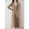 Women's 100% Pure Wool Mid-Length Knit Sweater Dress - Slimming Autumn/Winter Base Layer Long Skirt