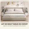 Set of 2 Bedside Tables with Charging Station, Modern Nightstands with Drawer, Open Shelves, White