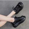 Johnature Versatile British Style Thick Soled Shoes Genuine Leather Retro Round Toe Lace Up Women's Shoes