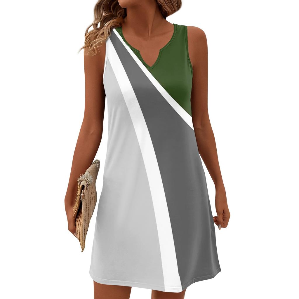 Women Summer Dresses V-Neck Print Sleeveless Sundress Casual Dress