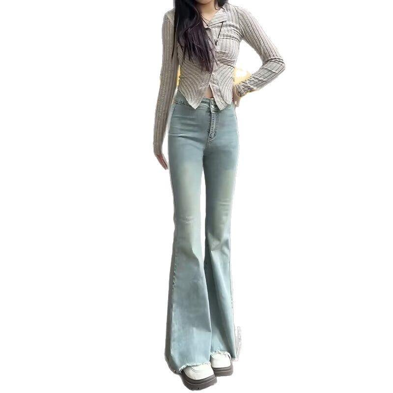 Spring Retro High Waist Flare Jeans for Women - Slimming Wide Leg Fishtail Pants