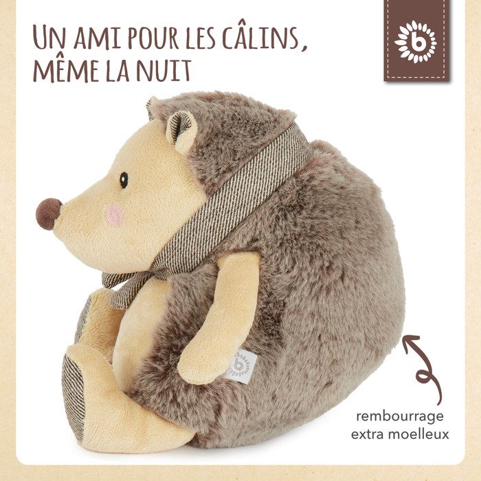 Jouet en peluche - bieco - hérisson - doux - lavable - 22 cm