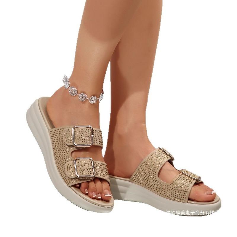Belt-buckle Thick-soled Shoes Flip-flops Women's Outerwear with Perforated Casual Buckles Beach Flip-flops