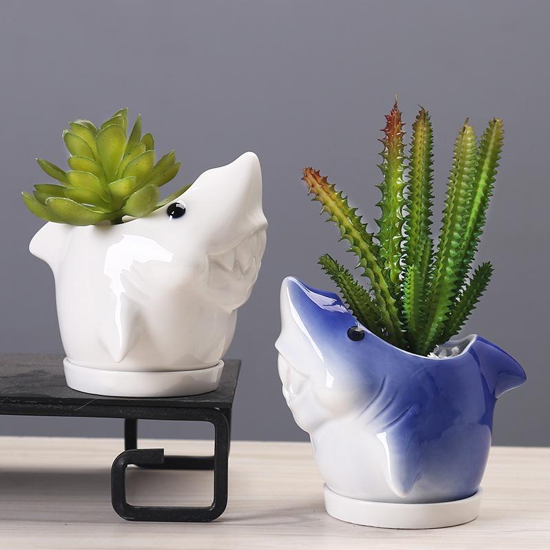 Gardening Succulent Flower Pot Ceramic, Creative Indoor Tabletop Cartoon Dolphin Animal Flower Pot
