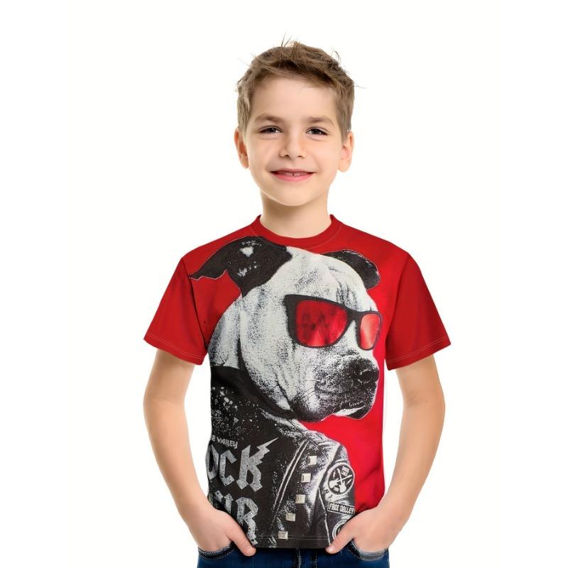 

Детская одежда Футболка для мальчиков с коротким рукавом и принтом 3D-собаки Детская летняя одежда Креативная стильная уличная одежда с круглым вырезом Одежда для девочек 160