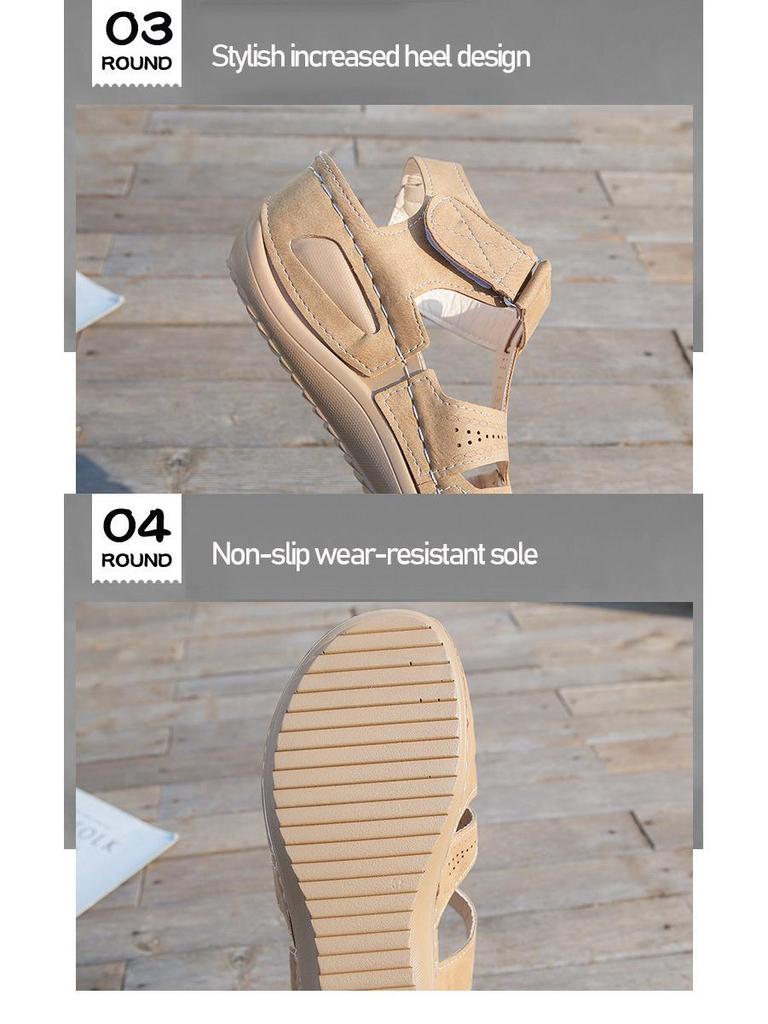 2021 Sommer Damen Klett-Keilsandalen - Große Größe, Europäischer & Amerikanischer Stil, Tägliche Freizeit, Mittelabsatz Baotou-Design