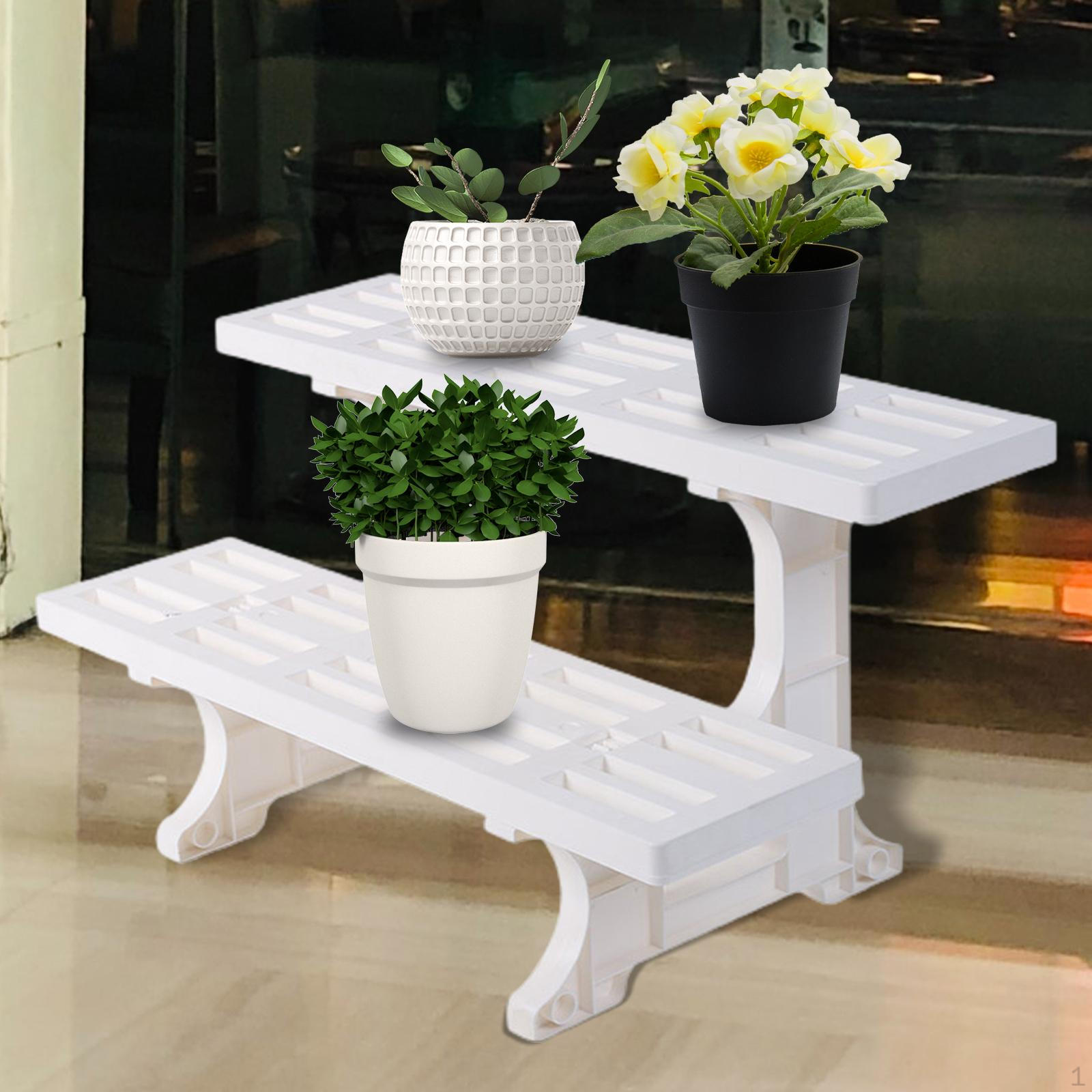 White Planter Stand Flower Pot Decor Crafts Rectangle Rack for Patio Lawn