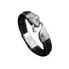 Gothic Snake Bracelet Men Braided Stainless Steel Snake Head Hip Hop Hand Jewelry Leather Braslet Hombre Rock Accessories