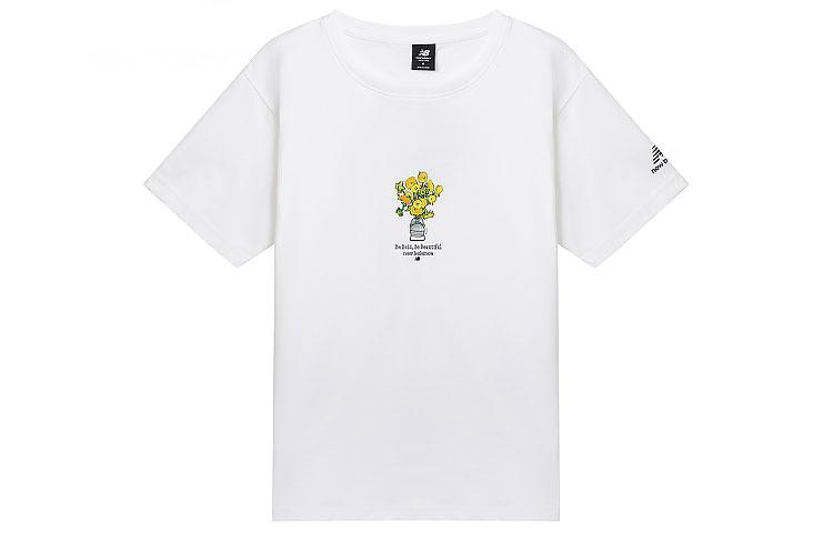 New Balance T Shirts Unisex White Crew Neck Moderate Straight Fit AMT12344-WT M