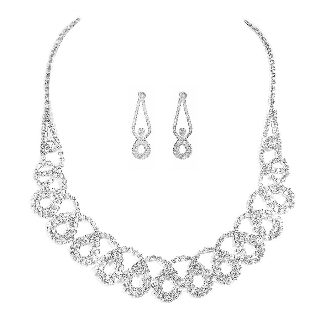 Sparkling Rhinestone Necklace Earrings Set, Fashion Versatile Necklace Earrings Two-piece Set