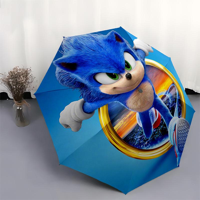 Sonic The Hedgehog Art Decal Umbrella, Portable 3 Fold Compact Umbrella for Men & Women,S42