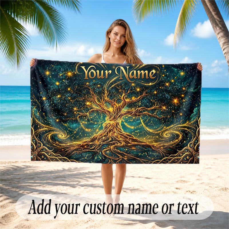 Tree of Life Theme Beach Towel Personalized Custom Name & Text Soft Quick Dry Beach Towel for Swimming Travel