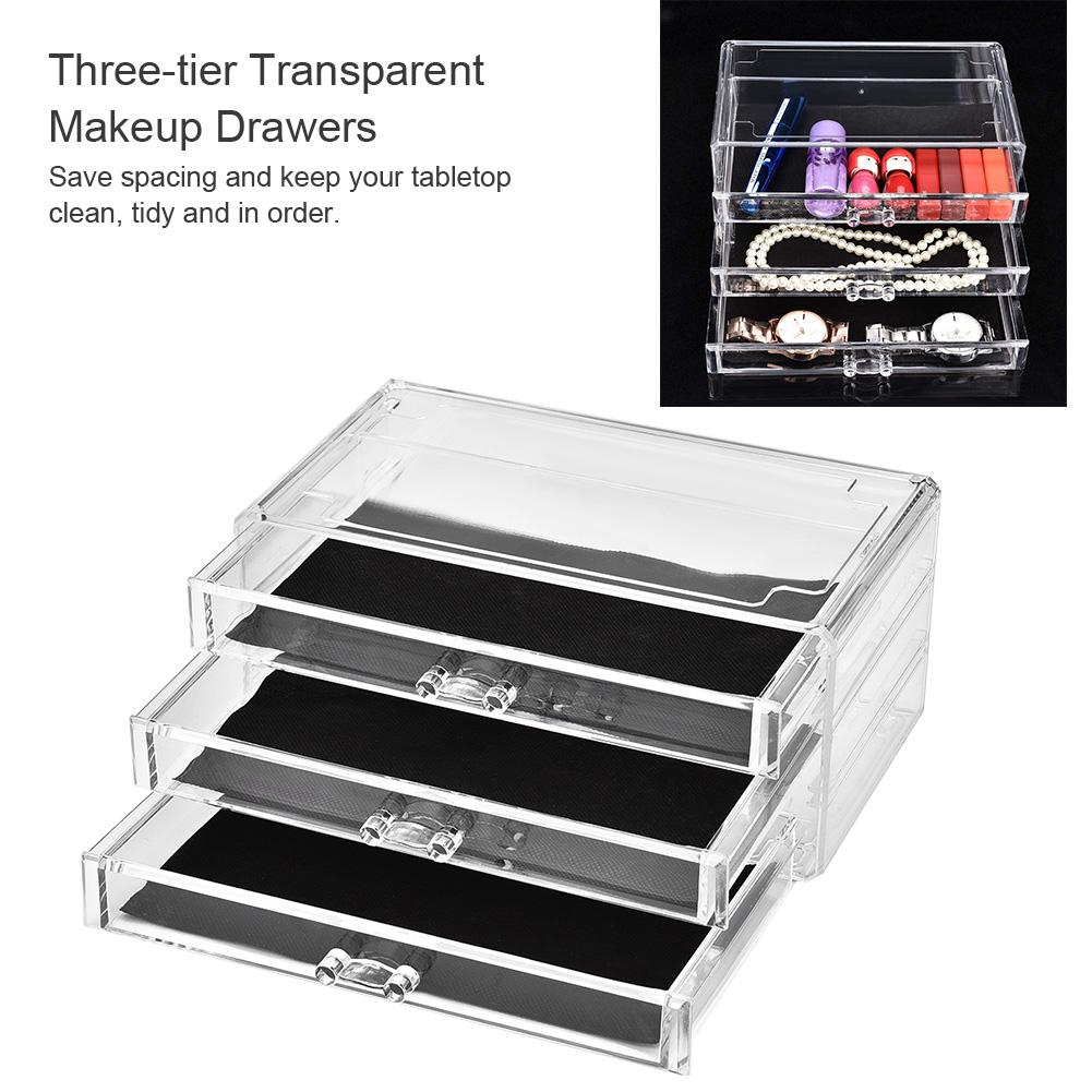 Comodă cu trei sertare transparente pentru machiaj, de birou, cutie suport pentru depozitarea cosmeticelor