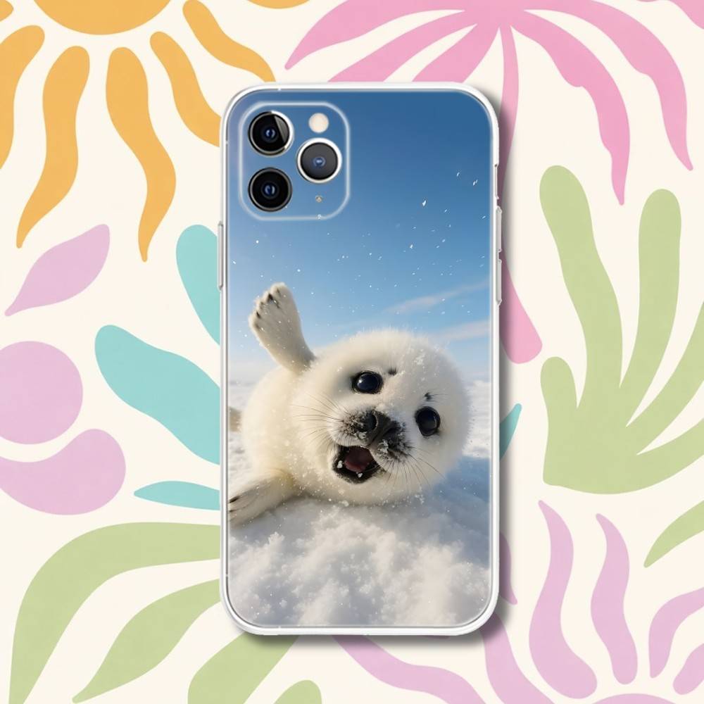 Cute S-Seal Seals Animal Transparent Phone Case For iPhone 17,13,15,12,11,14,16 Pro Max Mini 7,8 Plus SE4,17E Air Cover Fundas