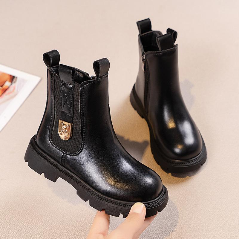 Girls' Martin Boots Autumn and Winter New Children's Boots British Style Big Children's Short Boots Girls' Stylish Leather Boots
