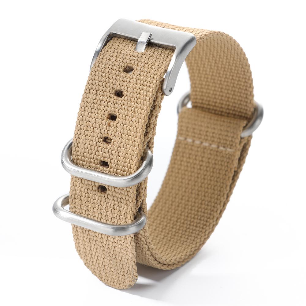 Universal Ribbed Watch Strap Nylon Silver Ring Buckle Band 20mm 22mm Striped Waterproof Bracelet Watch Accessories for Men Women