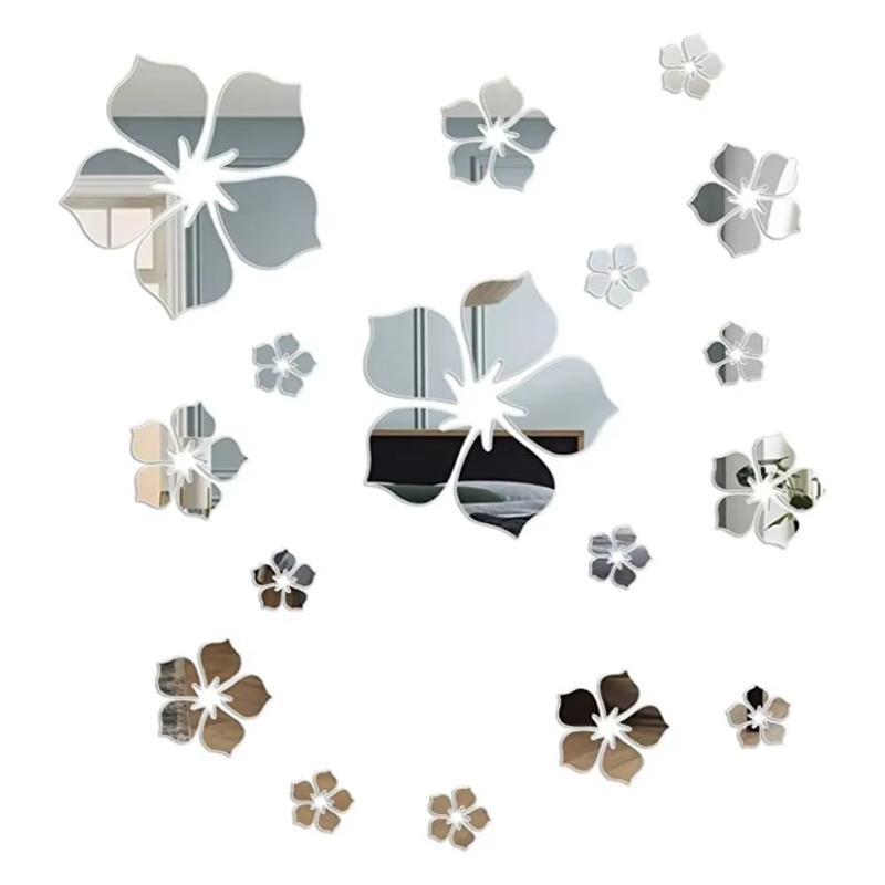 3D Blumen Acryl Spiegel Wandaufkleber 18 Stück Abnehmbare Spurlos Aufkleber für Schlafzimmer TV Sofa Hintergrund Wanddekoration