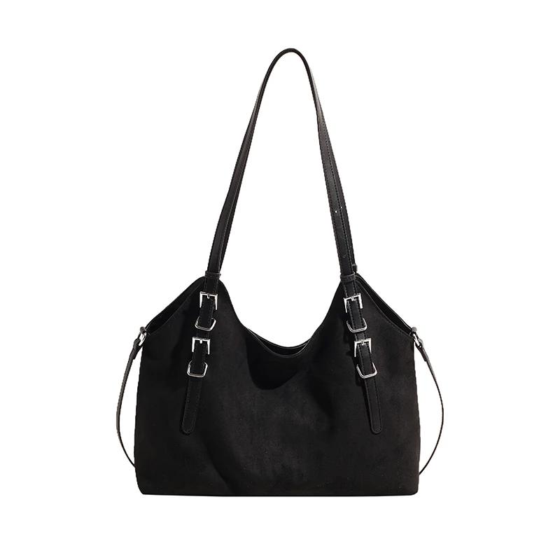 

Quality Solid Faux Suede Shoulder Bag Buckle Decorative Large Capacity Hasp Casual Tote Hot Sale Bags for Women