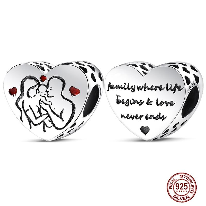 Copper Charms Great Love Mother Family Sister Pink Heart Tulip Cha Beads Fit Original Bracelet Diy Mother'S Day Jewelry Gift