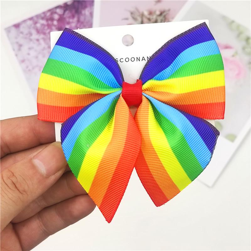 Gradient Rainbow Multicolor Bow Hair Tie & Clip for Girls and Babies