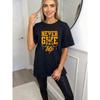Black Oversized T Shirt Never Give Up Fitness Woman Lifting Barbell Graphic Print Motivational Quote Gym Workout Sport Casual Wear