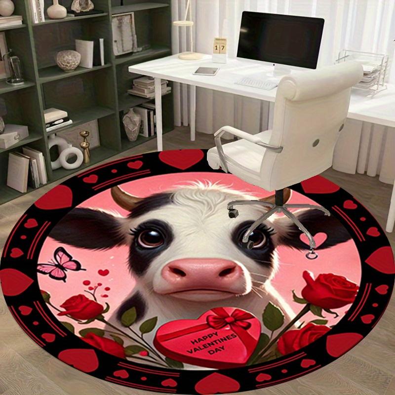 1pc Valentine's Day Cow Print Round Rug for Home Office Outdoor Gift Decoration RA1529