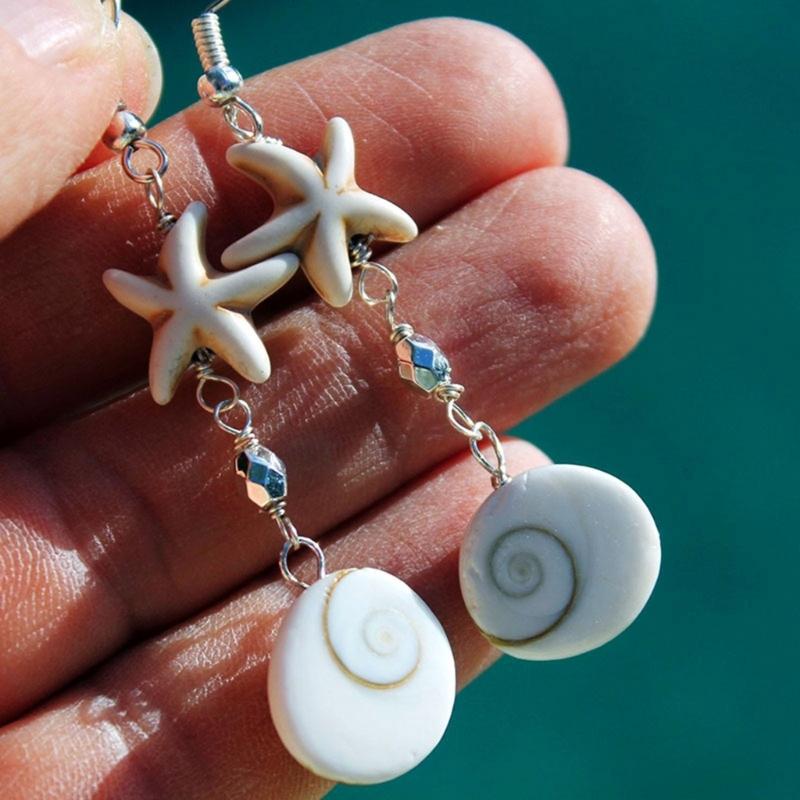 Starfish Conch Dangle Earrings Fashionable Women's Jewelry Handmade Accessories Beach Vacation Ear Rings Decoration