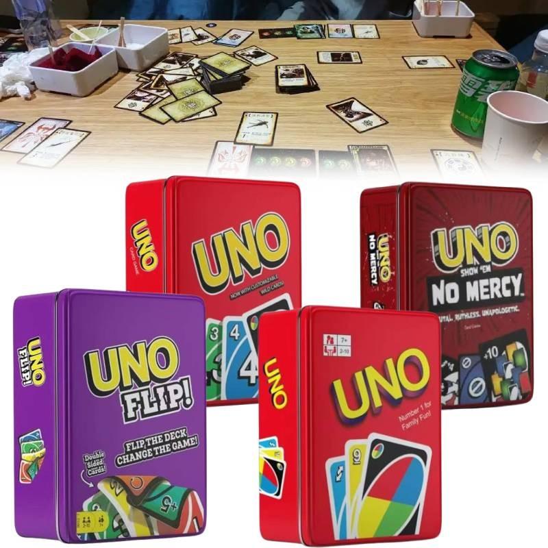 No Flip Uno Mercy Card Board Game Toy Family Party Prop Kids Gifts Iron Box
