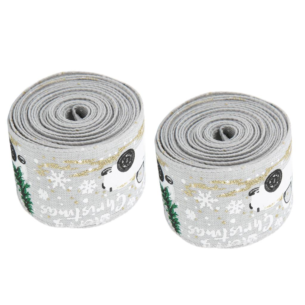 2Pcs Christmas Ribbons Cartoon Retro Truck Pattern 5 Meters Decorative AccessoriesGray