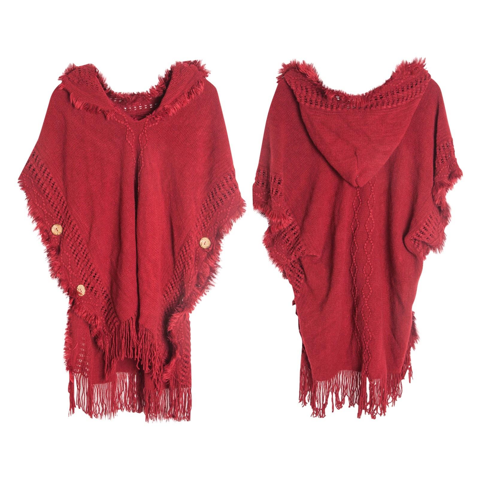 

Женская шаль на пуговицах в стиле бохо с бахромой, вязаный пуловер, накидка с капюшоном One Size