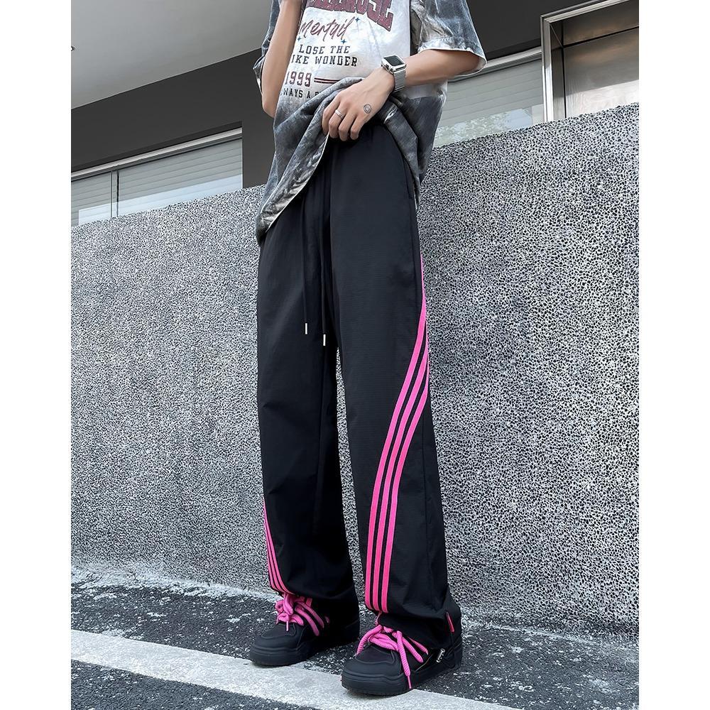 Trendy pants men's summer casual quick-drying sweatpants bar striped straight pants loose ice silk American style