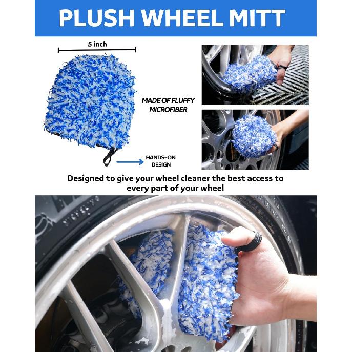 Car Wheel Cleaning Kit: Wheel And Rim Flagged Tip Brush, Bendable Barrel Brush, Wheelie Mitt, Scratch-Free Detail Brush For Rims & Tires - Durable &
