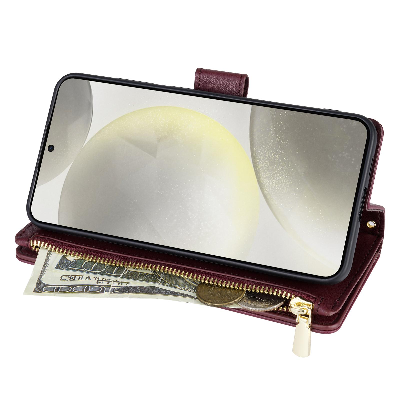 

For Samsung Galaxy S25 Edge Case Rhombus Stitching Leather Wallet Phone Cover with Long/Short Strap Light Purple