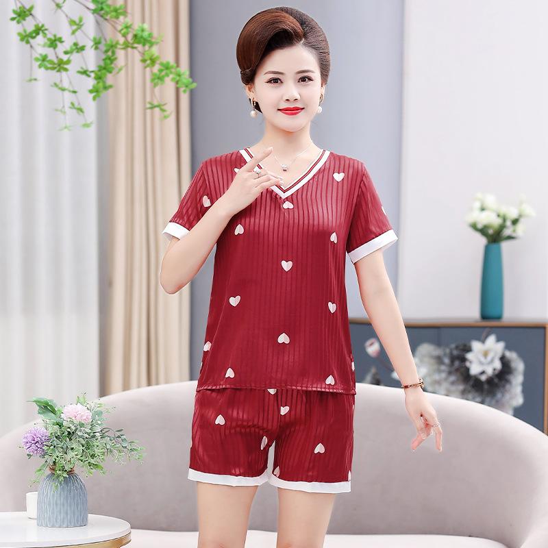 

2026 New Stylish Mom s Summer Short-Sleeved Two-Piece Suit for Middle-Aged Women - Breathable and Lightweight L (Recommended 95-110 jin) красный