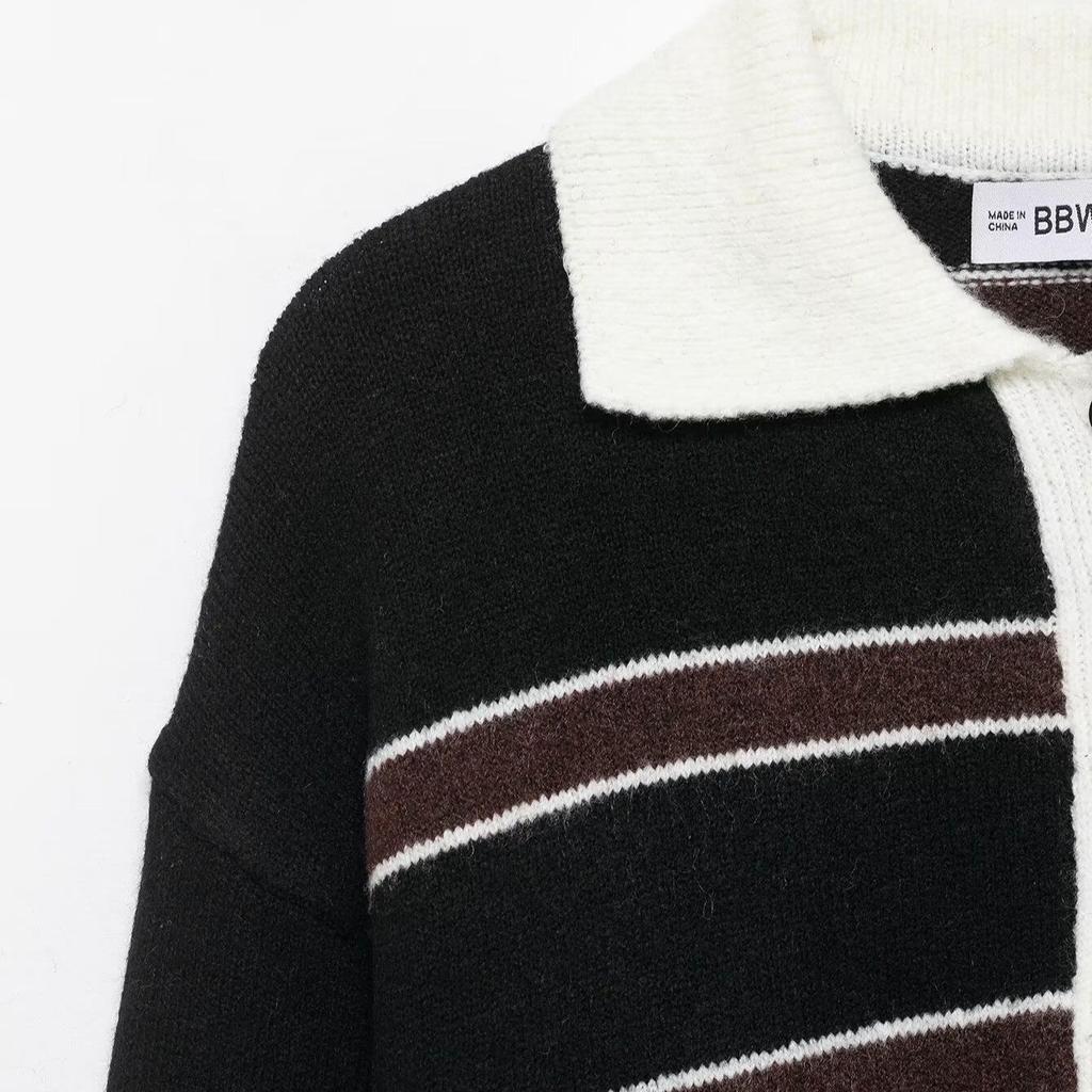 2026 European Style Women's Striped Knitwear Polo Top