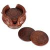 Wooden Handmade Carved Set of 6 with Decorative Holder Tabletop Coasters for Tea Coffee Cups Mugs Beer Cans Bar Glass Indian Handicrafts