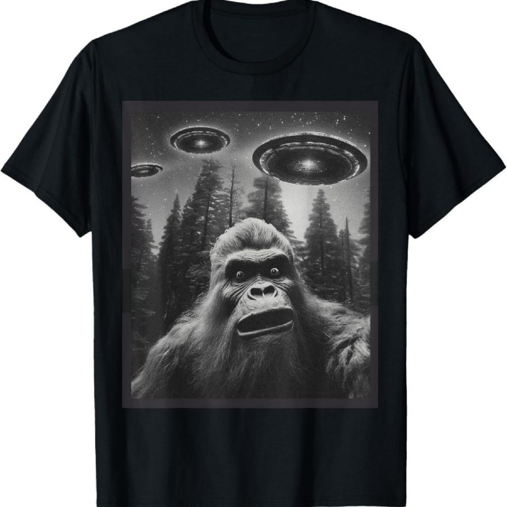 CAT Funny Graphic Tee For Men Women Bigfoot Sasquatch Alien UFO T-Shirt