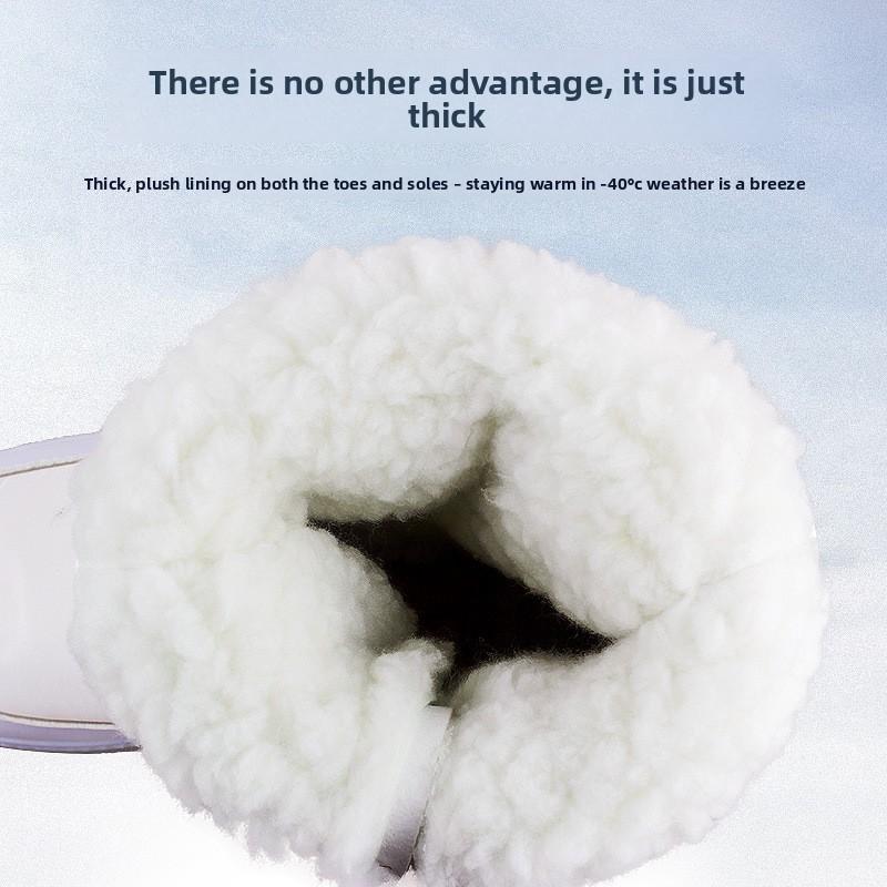 Anti-slip White Women's Shoes, Winter Padded and Thickened Cotton Boots with Zippers, Warm Snow Boots, Large Cotton Shoes
